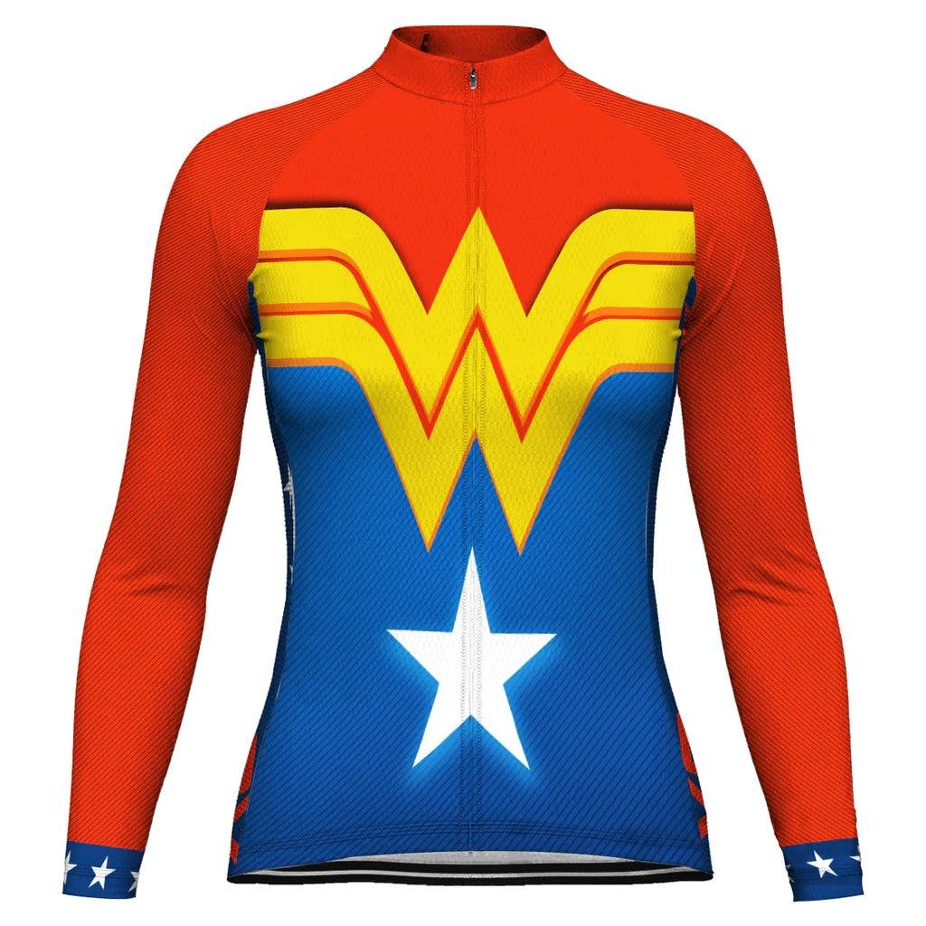 Personalize Wonder Women's Winter Thermal Fleece Cycling Jersey Long Sleeve