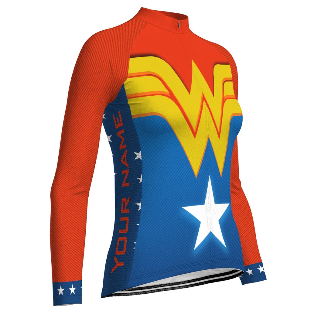Personalize Wonder Women's Winter Thermal Fleece Cycling Jersey Long Sleeve