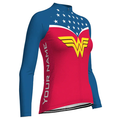 Personalize Wonder Women's Winter Thermal Fleece Cycling Jersey Long Sleeve