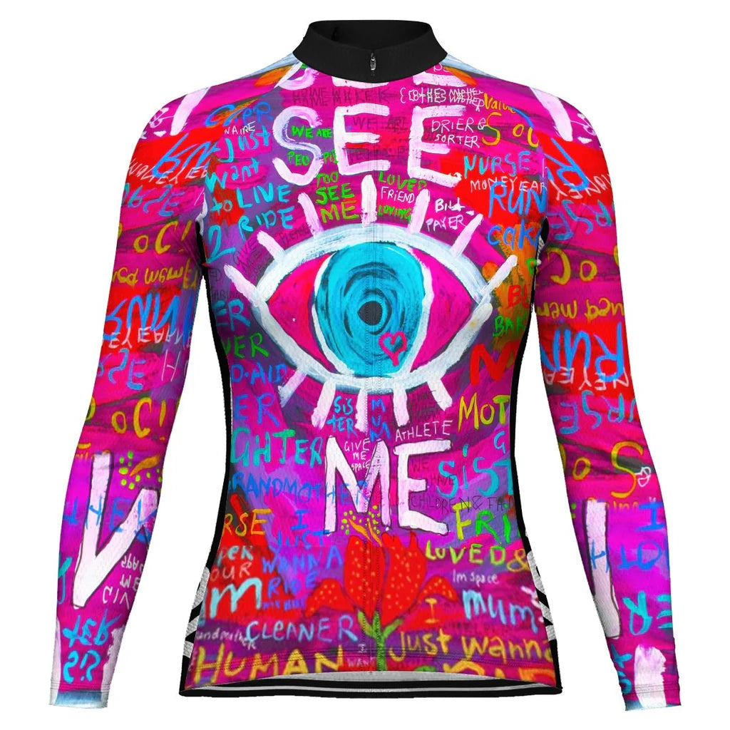 Personalize Colorful Women's Winter Thermal Fleece Cycling Jersey Long Sleeve
