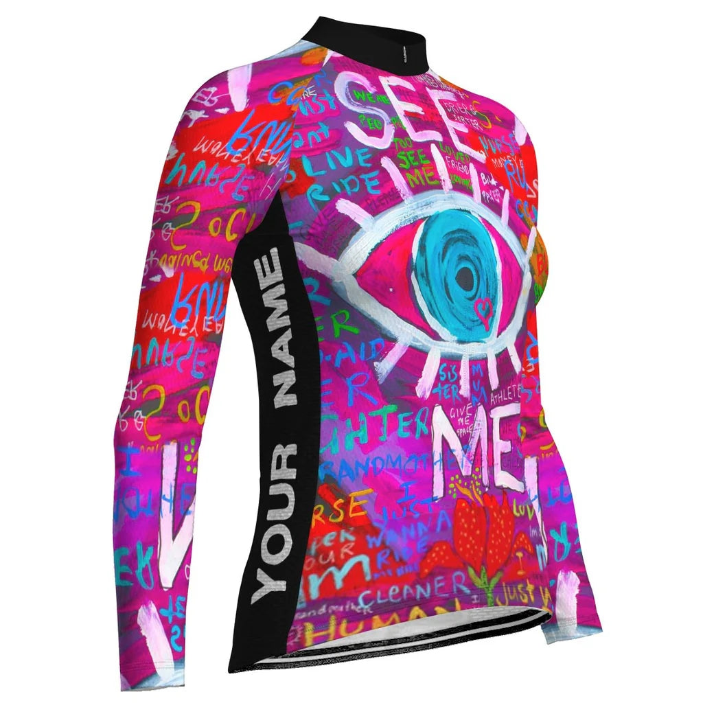 Personalize Colorful Women's Winter Thermal Fleece Cycling Jersey Long Sleeve