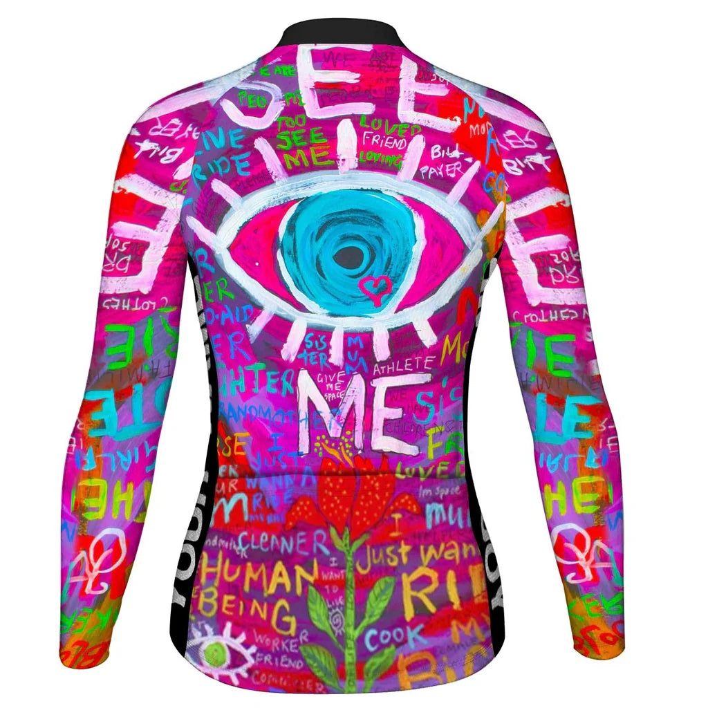 Personalize Colorful Women's Winter Thermal Fleece Cycling Jersey Long Sleeve