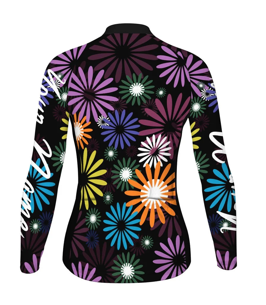 Personalize Colorful Women's Winter Thermal Fleece Cycling Jersey Long Sleeve