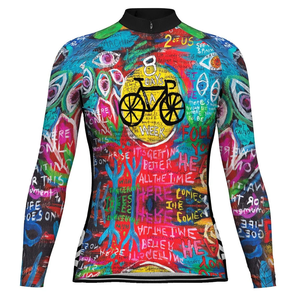 Personalize Colorful Women's Winter Thermal Fleece Cycling Jersey Long Sleeve