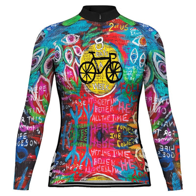 Personalize Colorful Women's Winter Thermal Fleece Cycling Jersey Long Sleeve