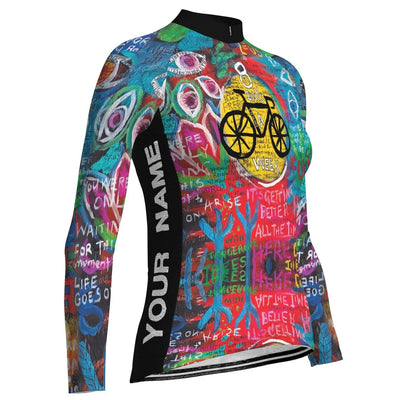 Personalize Colorful Women's Winter Thermal Fleece Cycling Jersey Long Sleeve