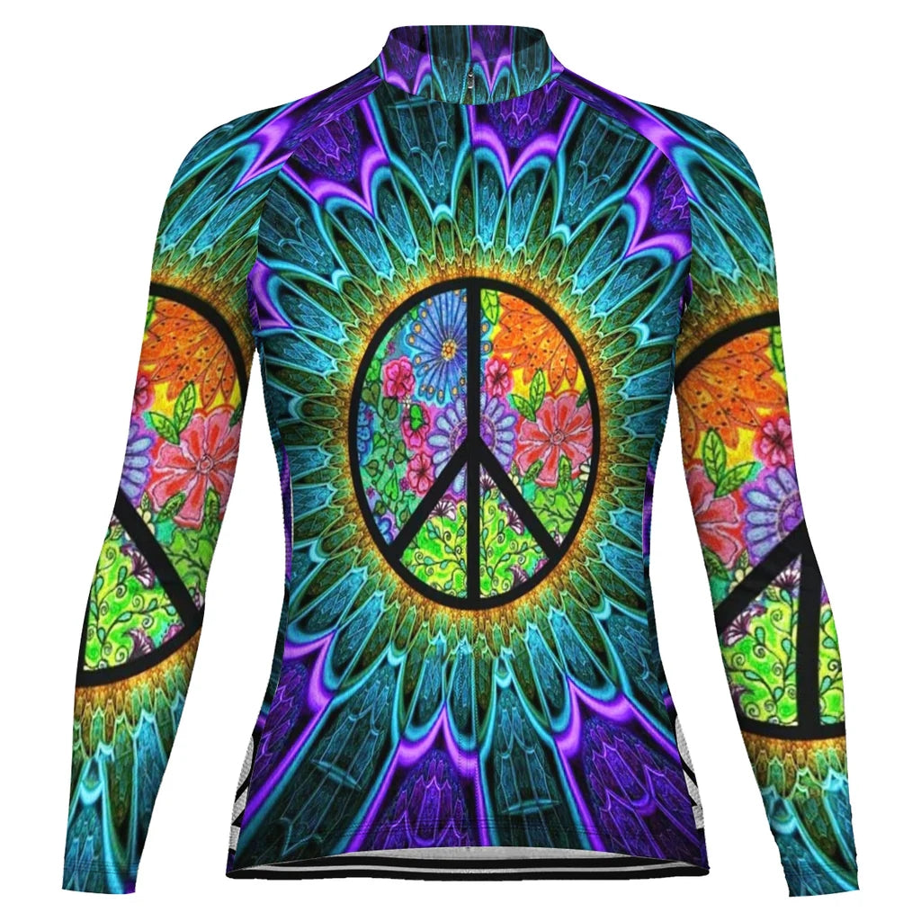 Personalize Hippie Women's Winter Thermal Fleece Cycling Jersey Long Sleeve
