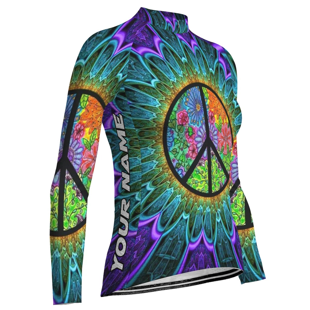 Personalize Hippie Women's Winter Thermal Fleece Cycling Jersey Long Sleeve
