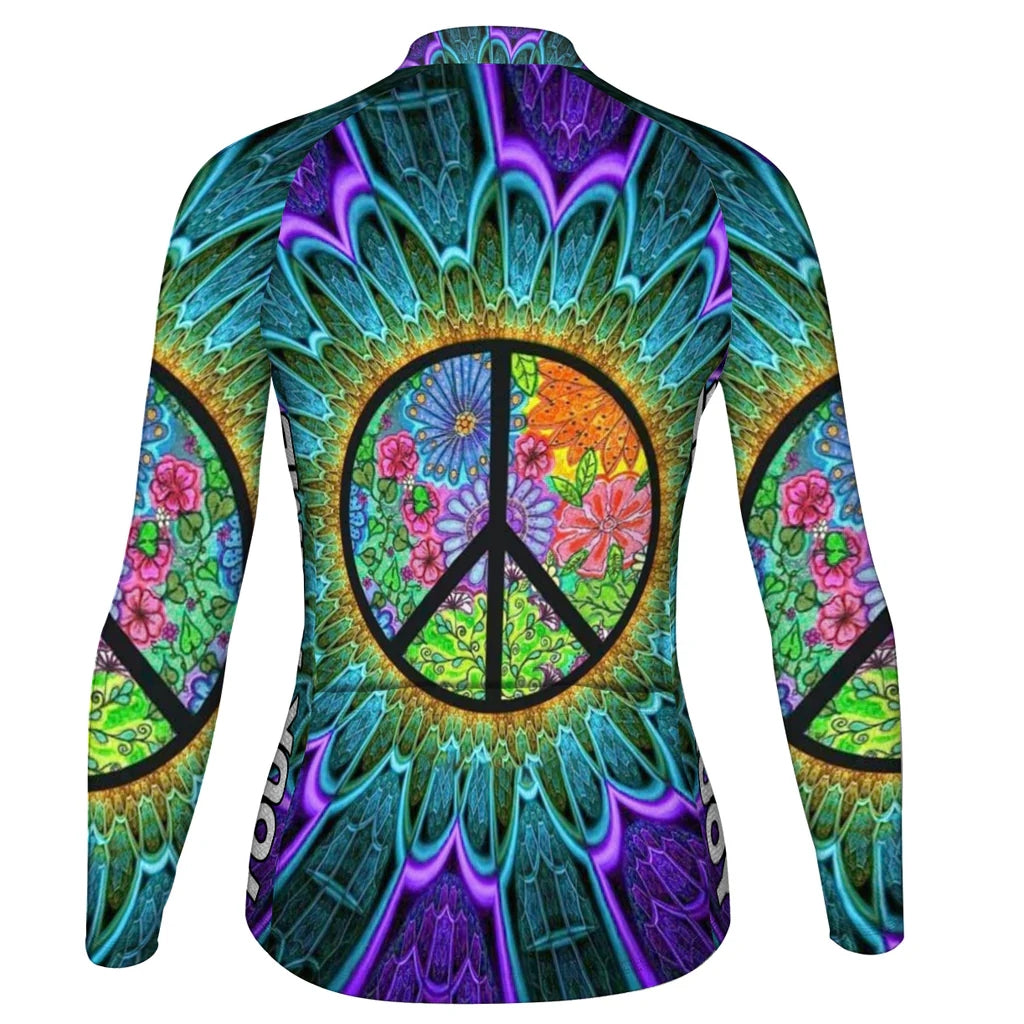 Personalize Hippie Women's Winter Thermal Fleece Cycling Jersey Long Sleeve