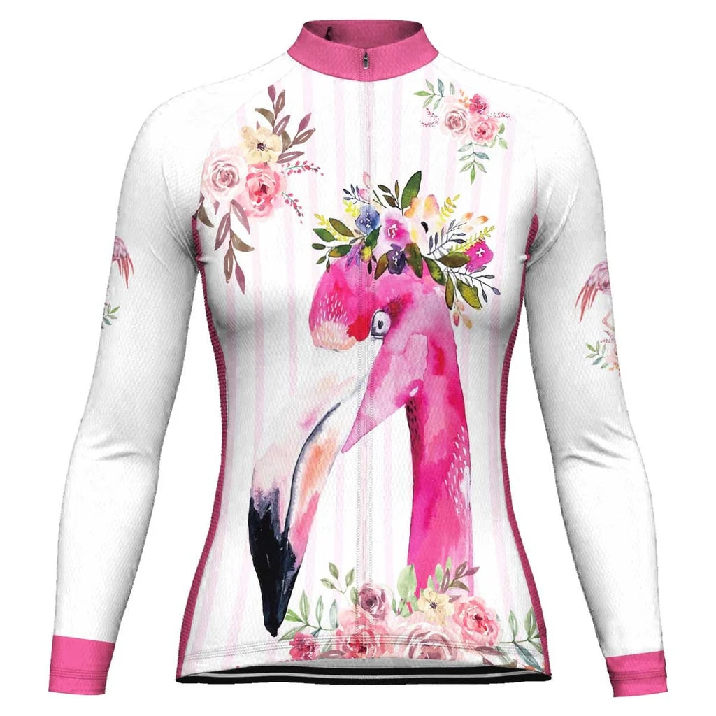 Personalized Flamingo Women's Winter Thermal Fleece Cycling Jersey Long Sleeve