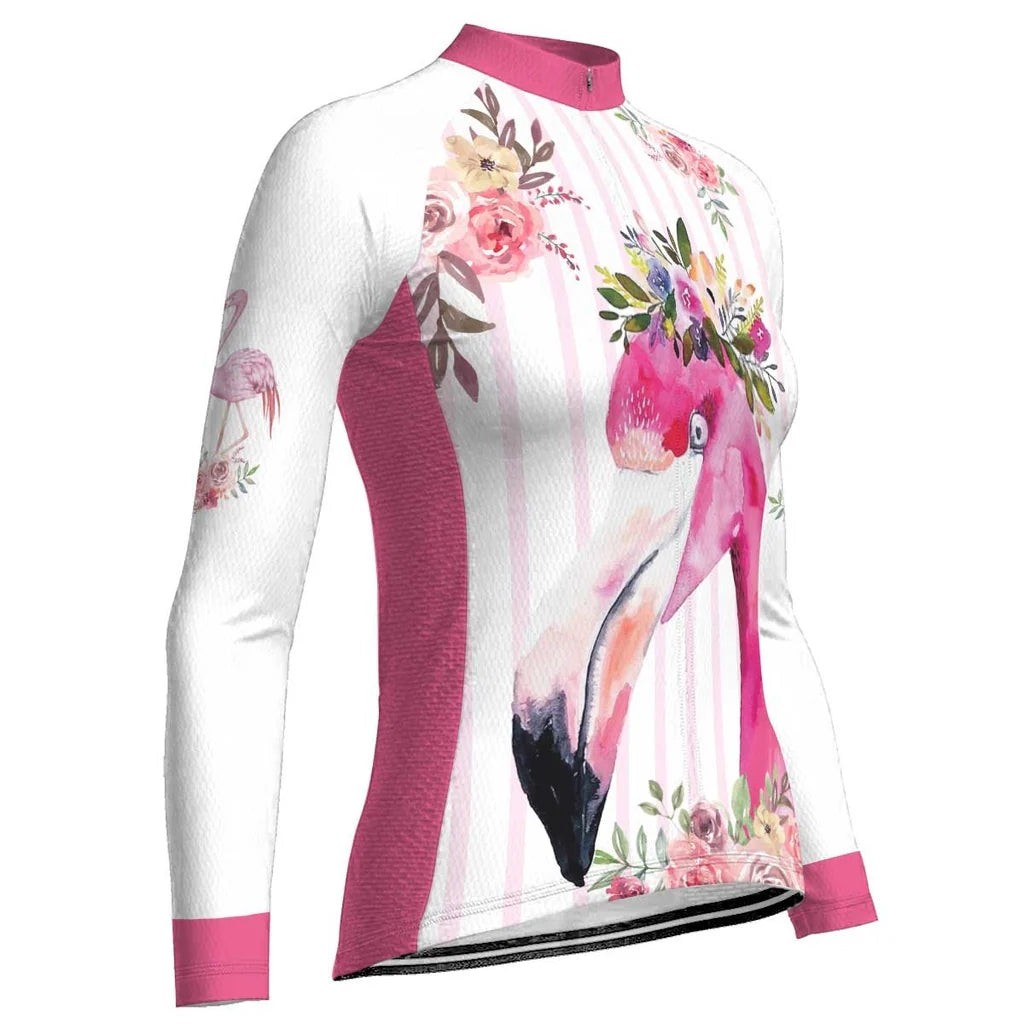 Personalized Flamingo Women's Winter Thermal Fleece Cycling Jersey Long Sleeve