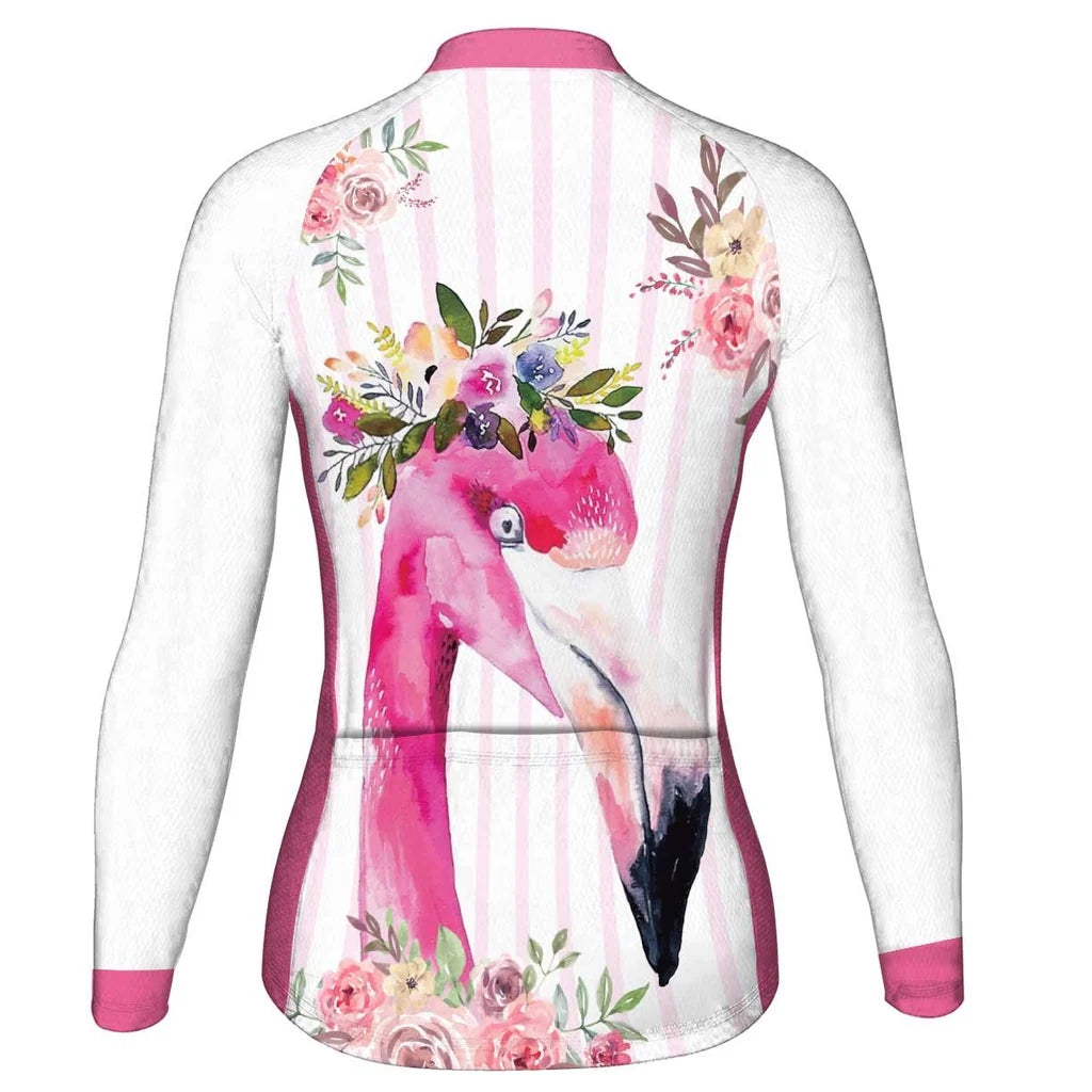 Personalized Flamingo Women's Winter Thermal Fleece Cycling Jersey Long Sleeve