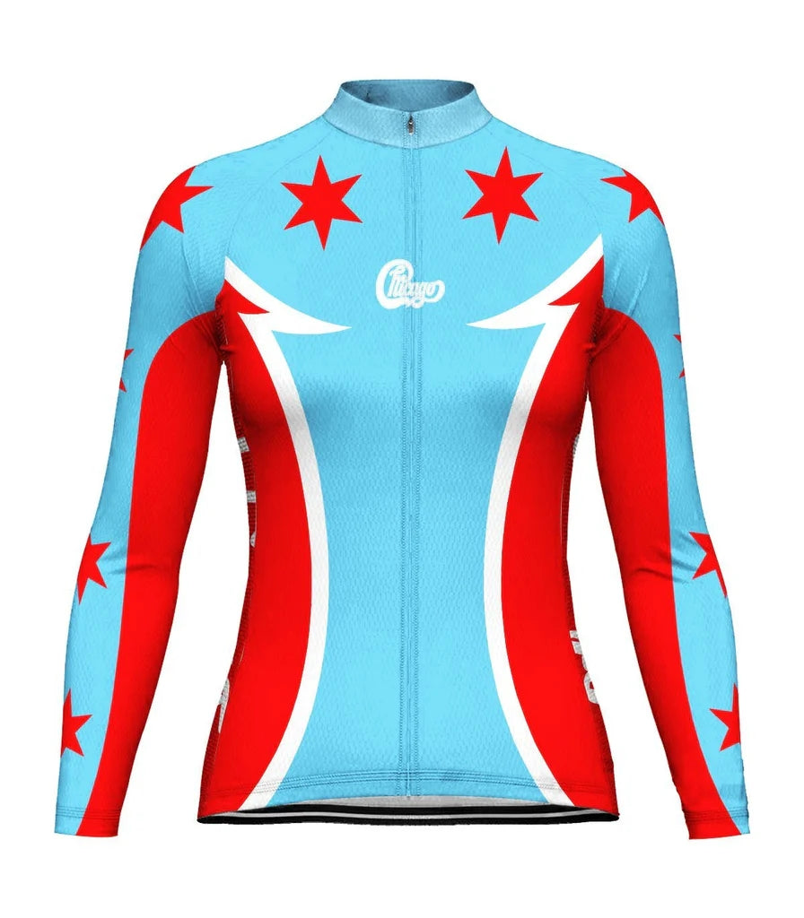 Customized Chicago Women's Thermal Fleece Cycling Jersey Long Sleeve