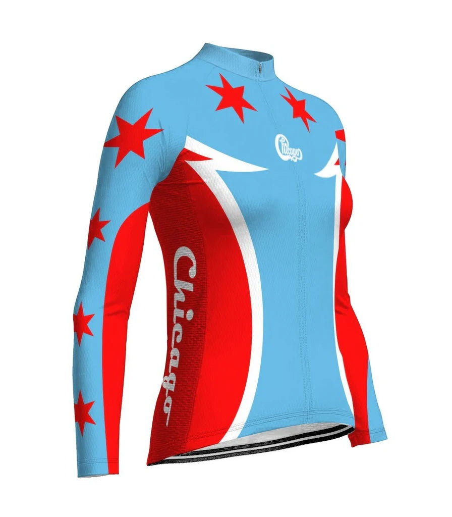 Customized Chicago Women's Thermal Fleece Cycling Jersey Long Sleeve