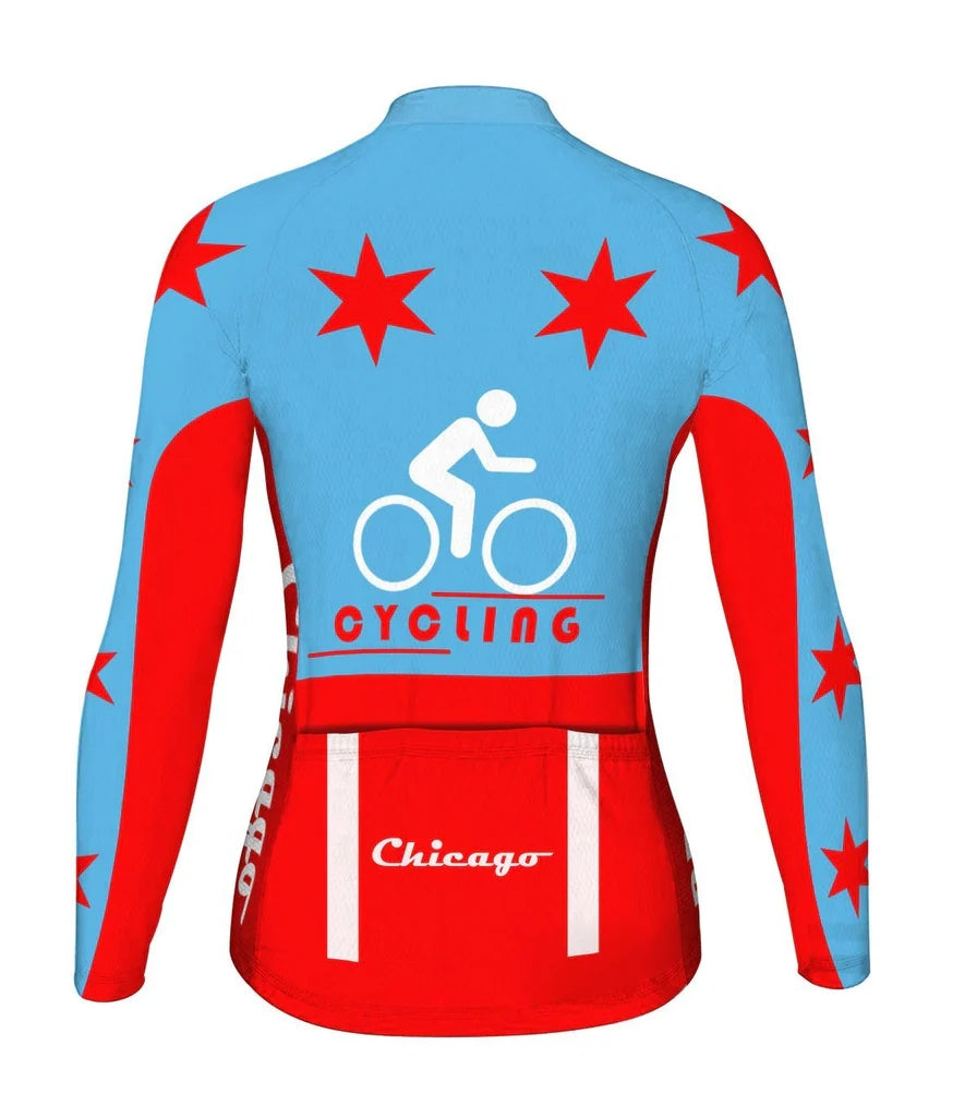 Customized Chicago Women's Thermal Fleece Cycling Jersey Long Sleeve