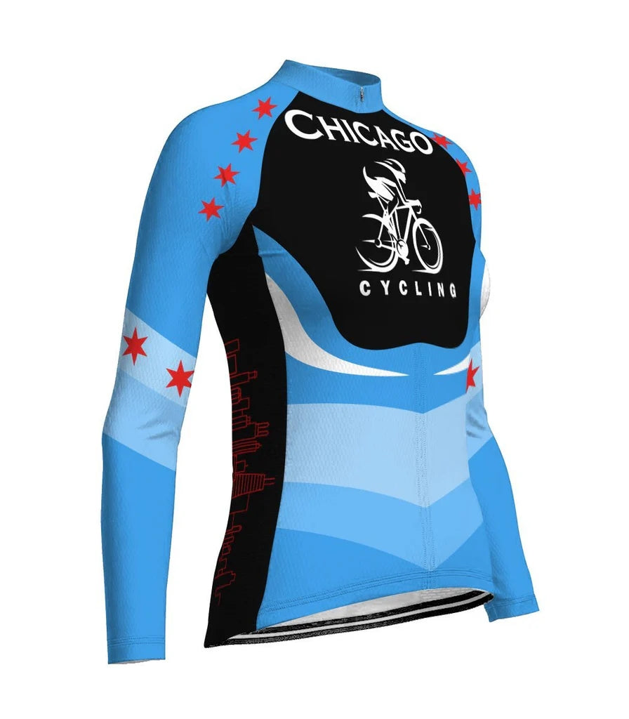 Customized Chicago Women's Thermal Fleece Cycling Jersey Long Sleeve