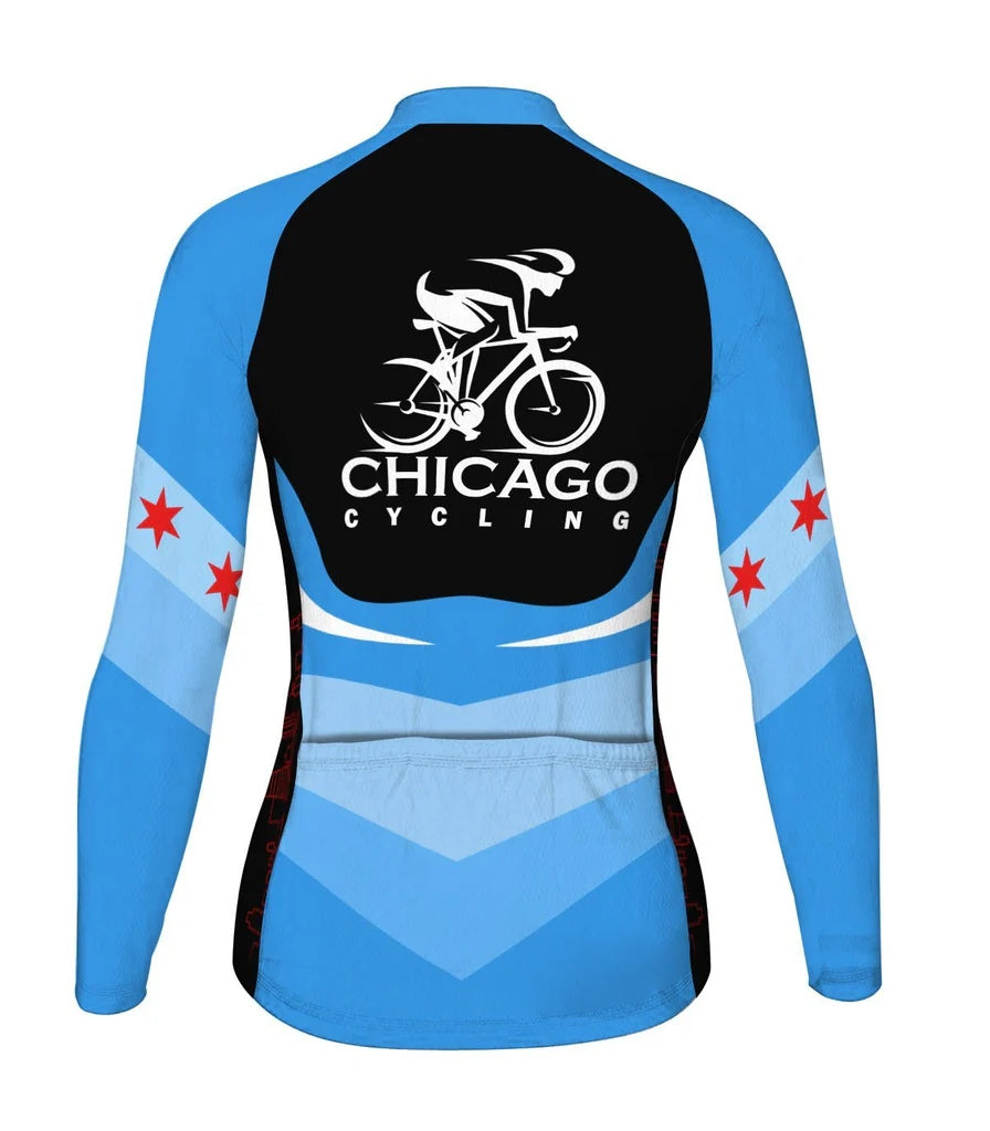 Customized Chicago Women's Thermal Fleece Cycling Jersey Long Sleeve