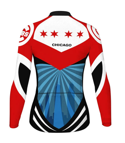 Customized Chicago Women's Thermal Fleece Cycling Jersey Long Sleeve