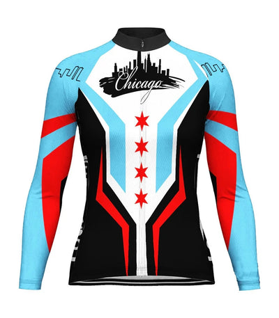 Customized Chicago Women's Thermal Fleece Cycling Jersey Long Sleeve