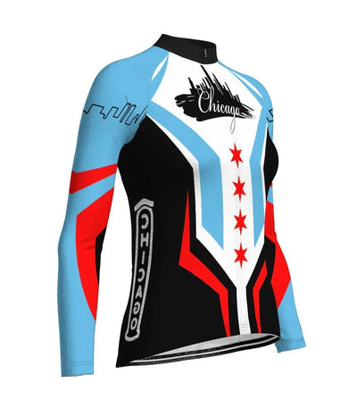 Customized Chicago Women's Thermal Fleece Cycling Jersey Long Sleeve