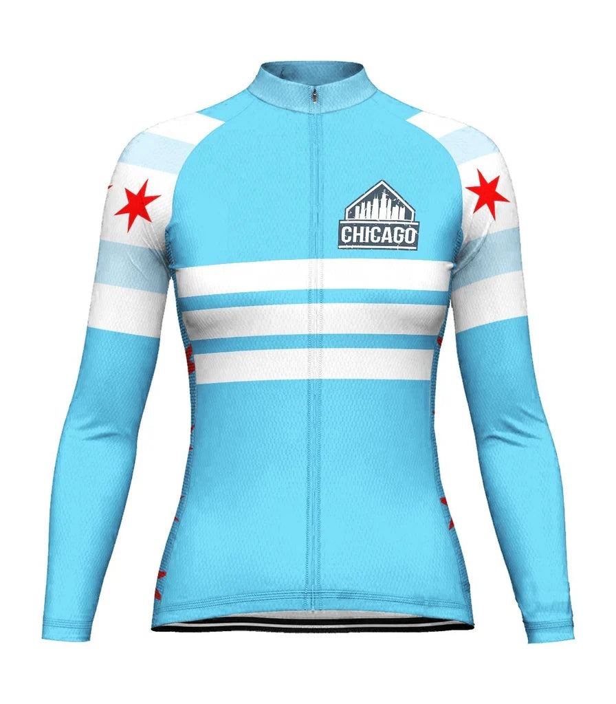 Customized Chicago Women's Thermal Fleece Cycling Jersey Long Sleeve