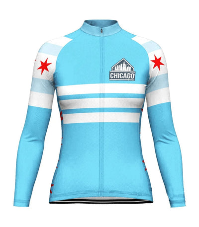Customized Chicago Women's Thermal Fleece Cycling Jersey Long Sleeve