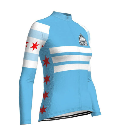 Customized Chicago Women's Thermal Fleece Cycling Jersey Long Sleeve