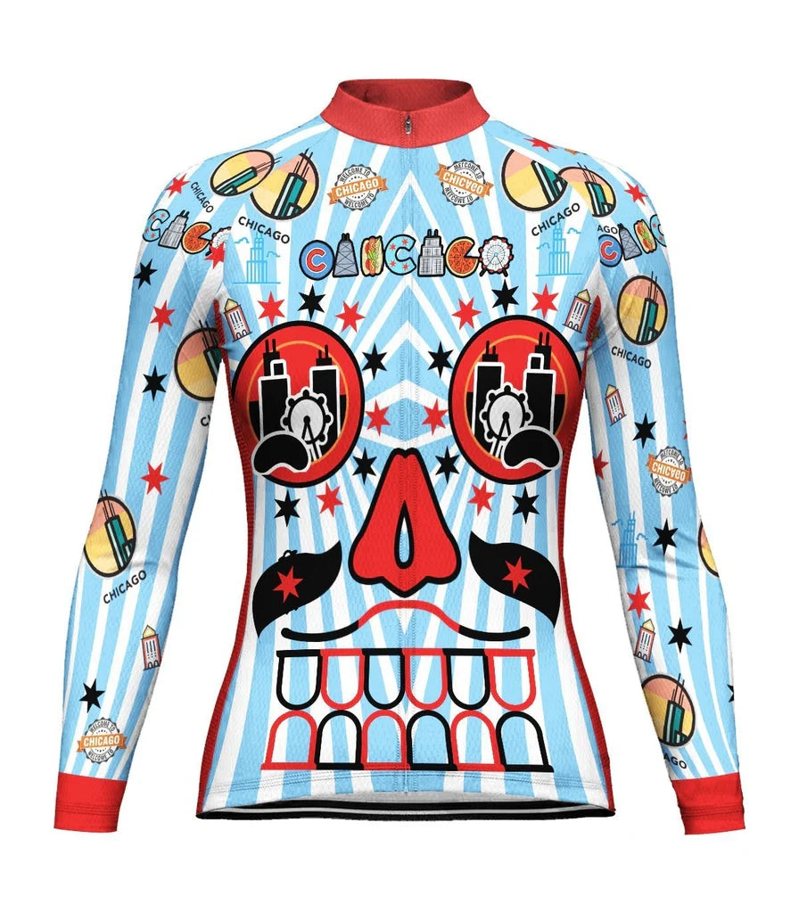 Customized Chicago Women's Thermal Fleece Cycling Jersey Long Sleeve