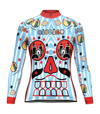 Customized Chicago Women's Thermal Fleece Cycling Jersey Long Sleeve