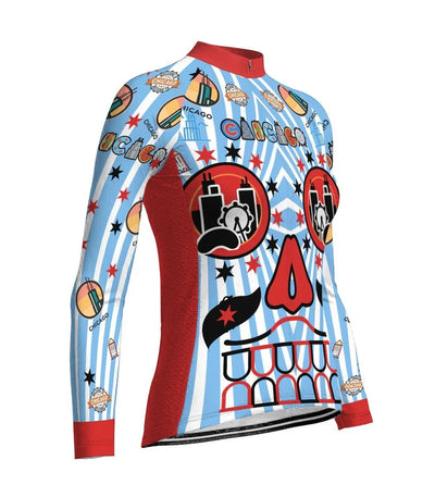 Customized Chicago Women's Thermal Fleece Cycling Jersey Long Sleeve