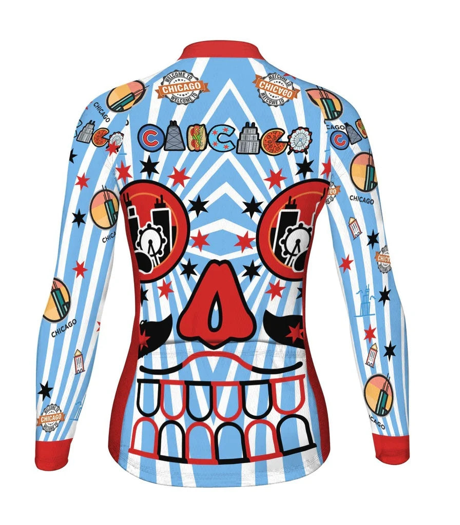 Customized Chicago Women's Thermal Fleece Cycling Jersey Long Sleeve