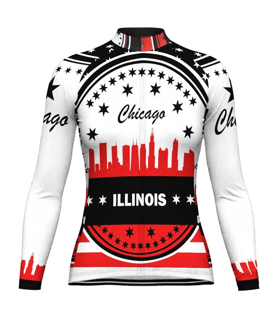 Customized Chicago Women's Thermal Fleece Cycling Jersey Long Sleeve