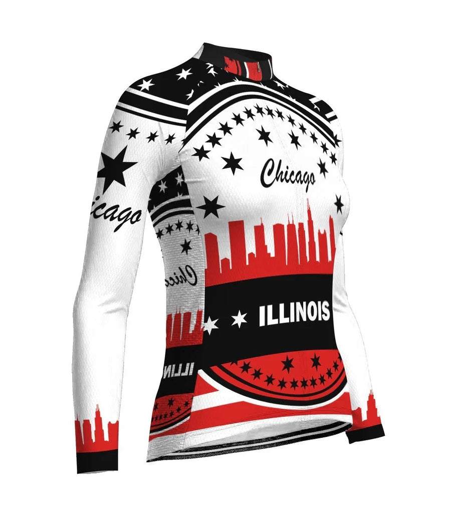 Customized Chicago Women's Thermal Fleece Cycling Jersey Long Sleeve