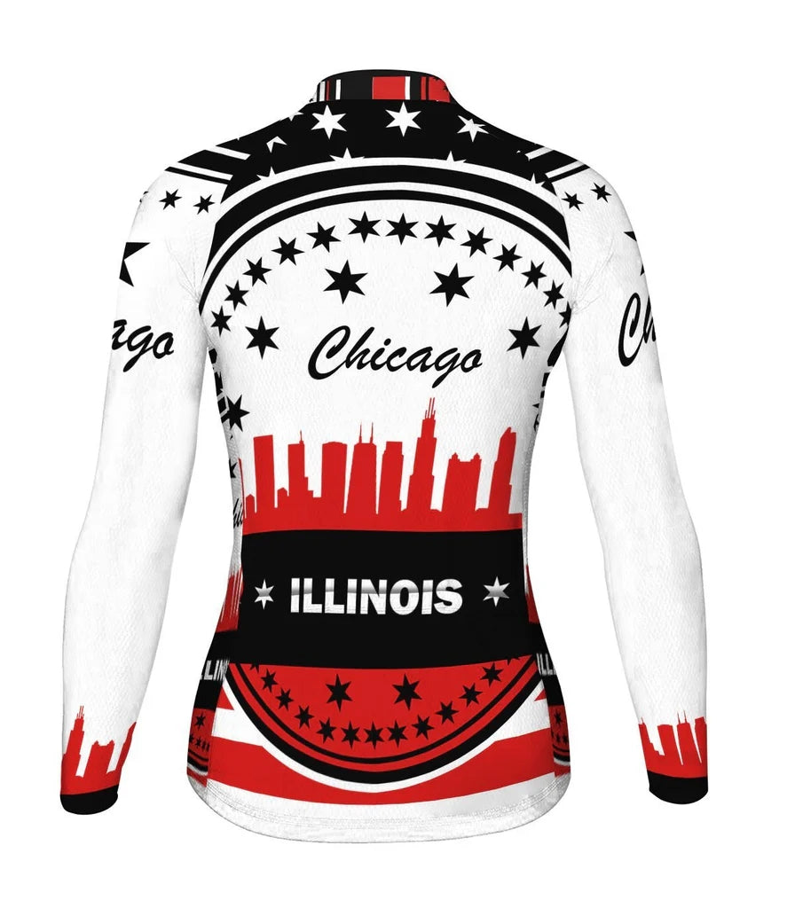 Customized Chicago Women's Thermal Fleece Cycling Jersey Long Sleeve