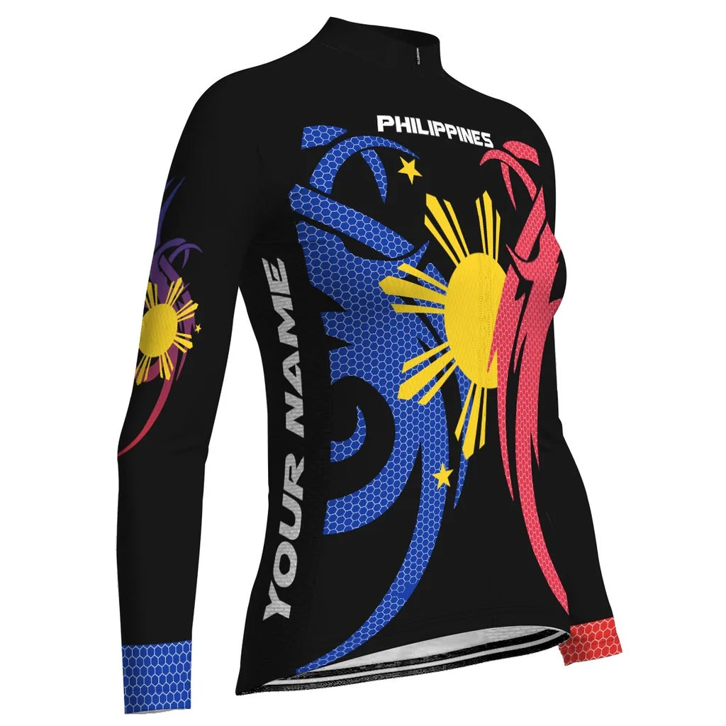 Customized Philippines Women's Thermal Fleece Cycling Jersey Long Sleeve