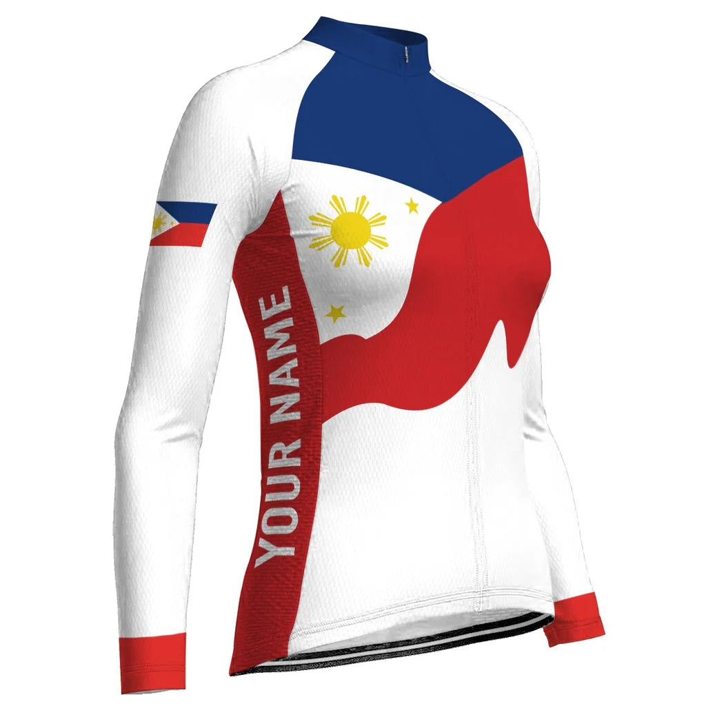 Customized Philippines Women's Thermal Fleece Cycling Jersey Long Sleeve