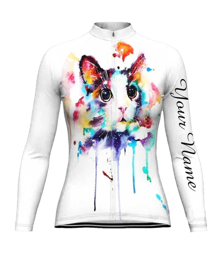 Customized Cat Women's Thermal Fleece Cycling Jersey Long Sleeve