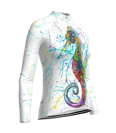 Customized Colorful Seahorse Women's Cycling Jersey Long Sleeve