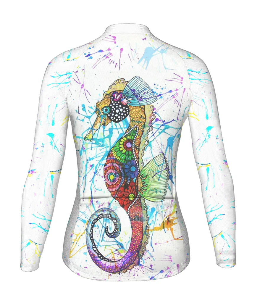 Customized Colorful Seahorse Women's Cycling Jersey Long Sleeve