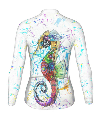 Customized Colorful Seahorse Women's Cycling Jersey Long Sleeve