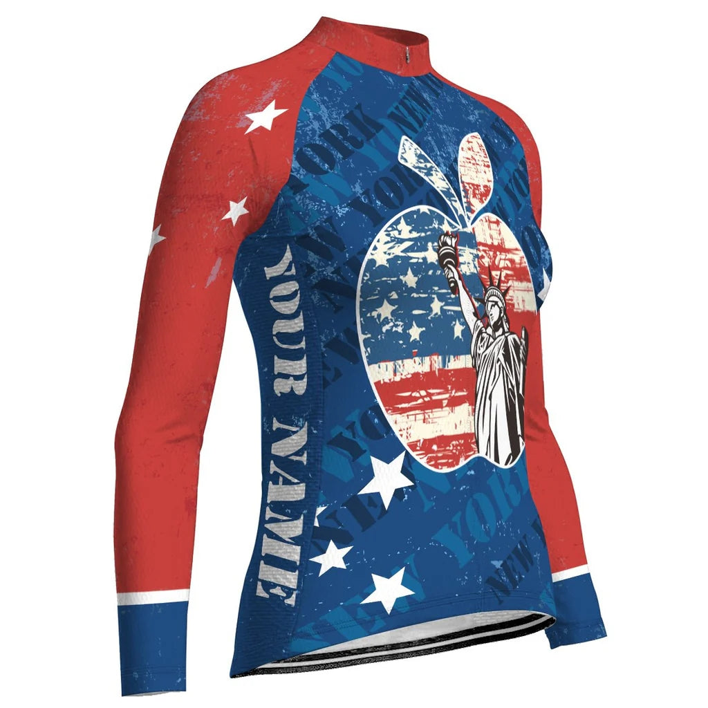 Customized New York Women's Thermal Fleece Cycling Jersey Long Sleeve
