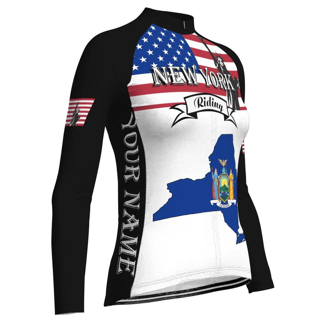 Customized New York Women's Thermal Fleece Cycling Jersey Long Sleeve