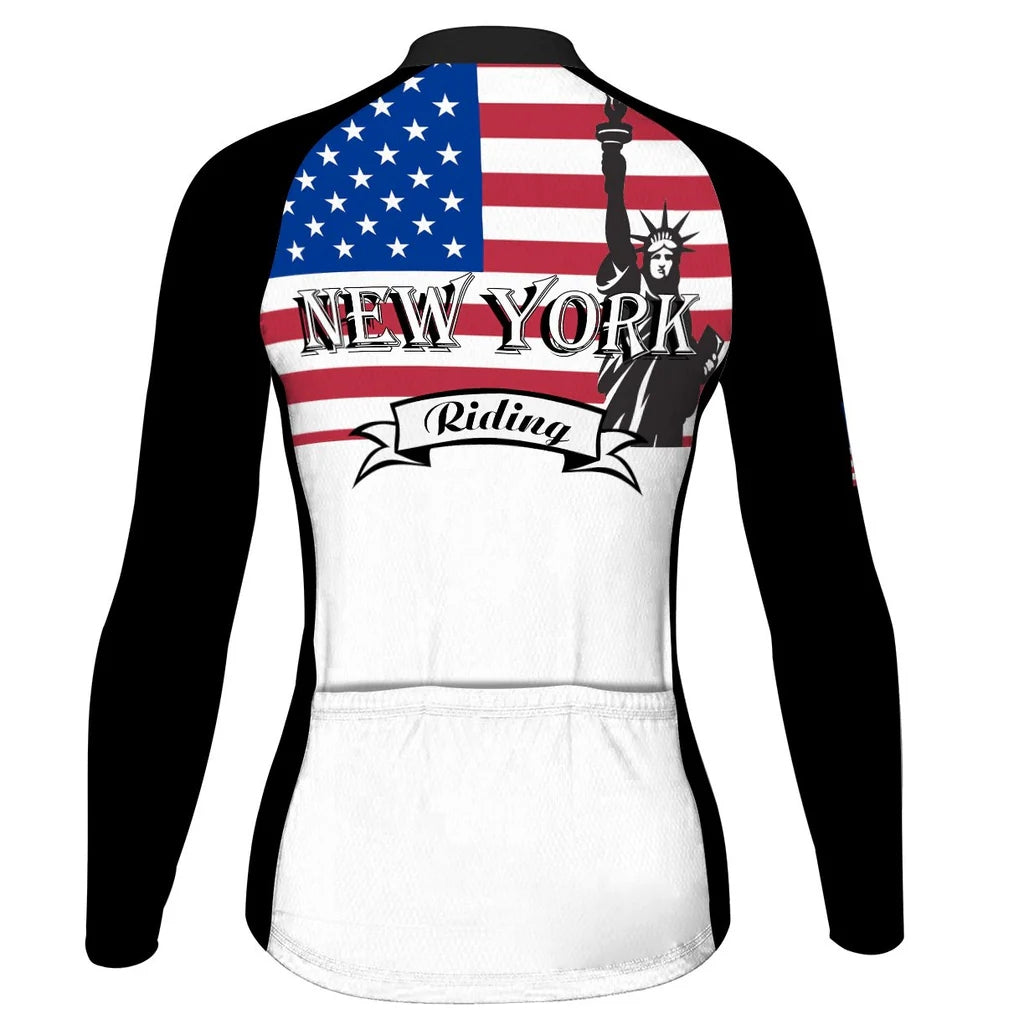 Customized New York Women's Thermal Fleece Cycling Jersey Long Sleeve