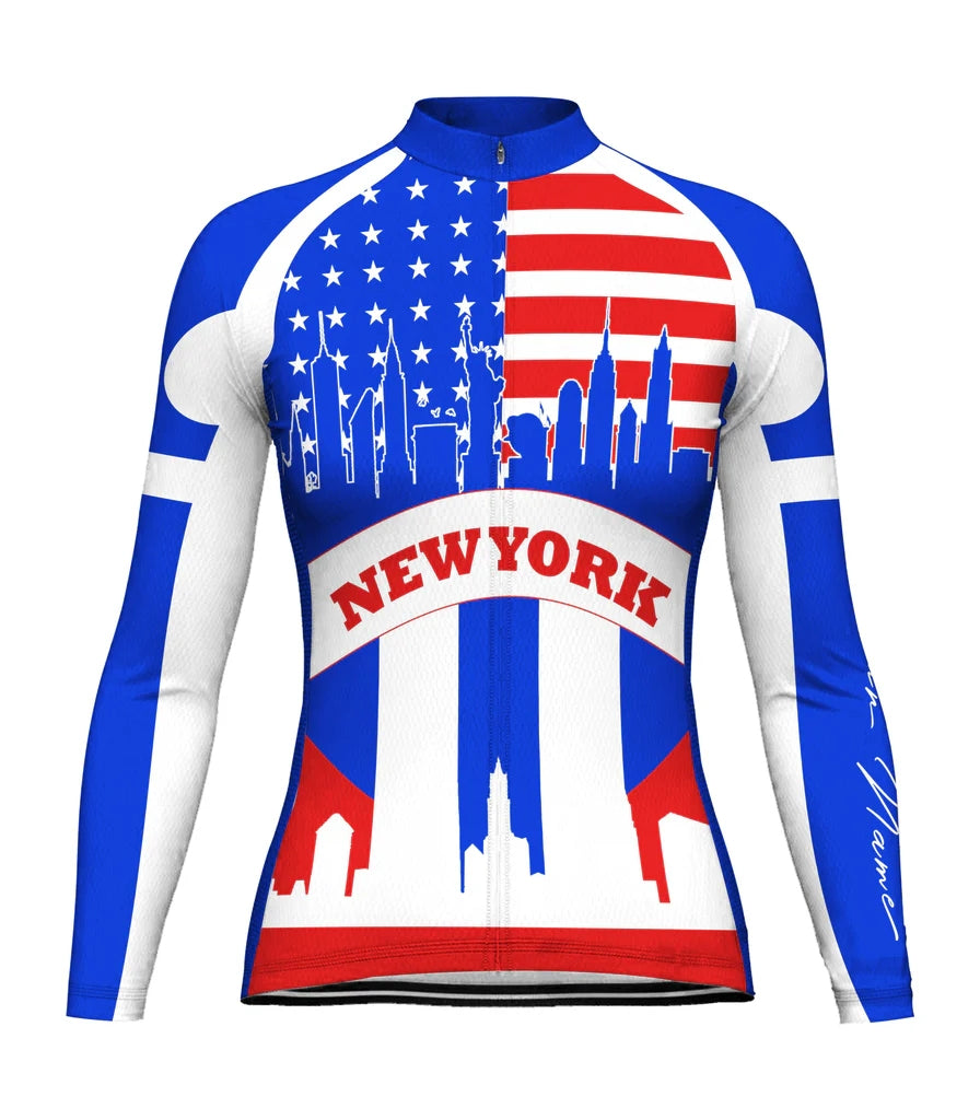 Customized New York Women's Thermal Fleece Cycling Jersey Long Sleeve