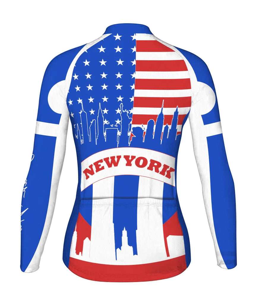 Customized New York Women's Thermal Fleece Cycling Jersey Long Sleeve