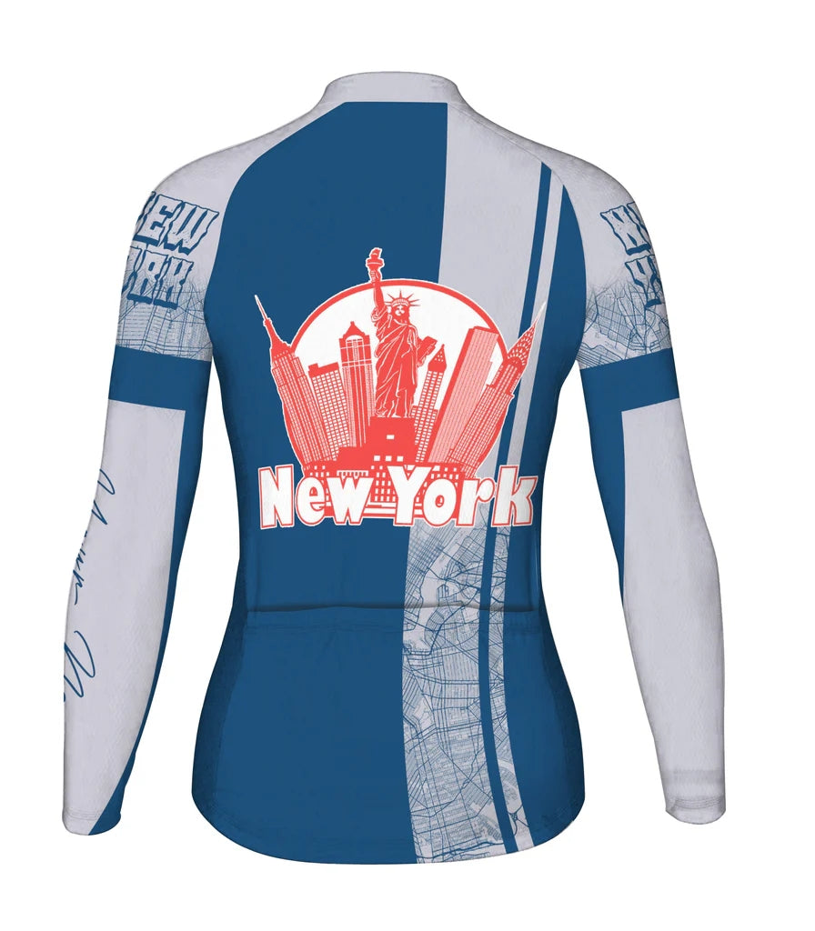 Customized New York Women's Thermal Fleece Cycling Jersey Long Sleeve