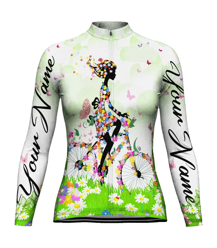 Customized Funny Women's Thermal Fleece Cycling Jersey Long Sleeve