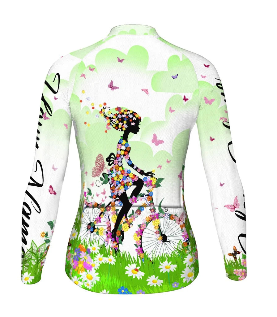 Customized Funny Women's Thermal Fleece Cycling Jersey Long Sleeve