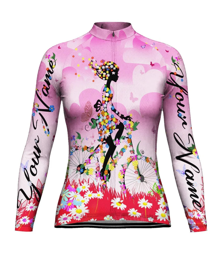 Customized Funny Women's Thermal Fleece Cycling Jersey Long Sleeve
