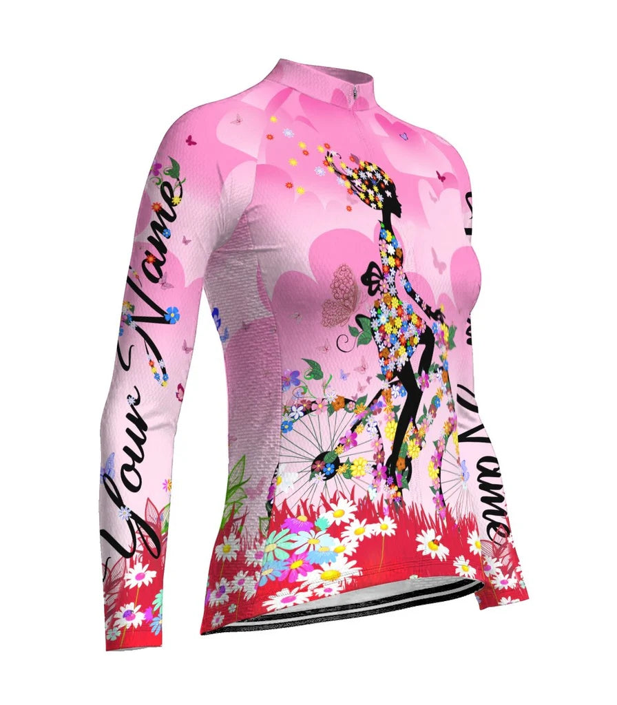 Customized Funny Women's Thermal Fleece Cycling Jersey Long Sleeve